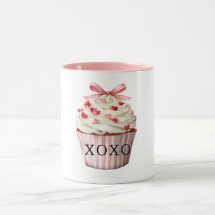 Rosa slinga röda hjärtan Cupcake födelsedag Mugg