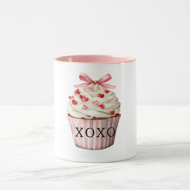 Rosa slinga röda hjärtan Cupcake födelsedag Mugg (Center)