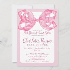 Rosa slinga & söta hallå baby shower watercolor inbjudningar