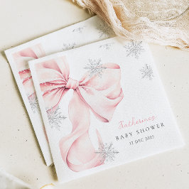 Rosa slinga vintertema snöflinga baby shower pappersservett