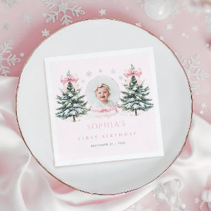 Rosa slinga Winter Onederland Första födelsedags s Pappersservett