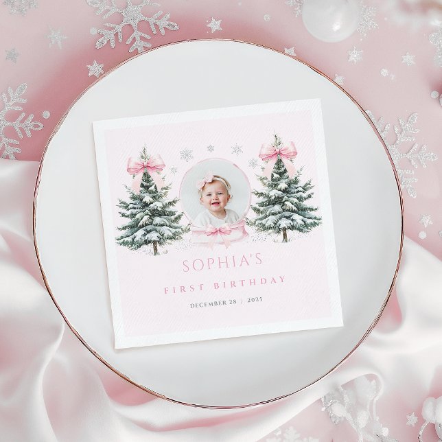 Rosa slinga Winter Onederland Första födelsedags s Pappersservett (Skapare uppladdad)