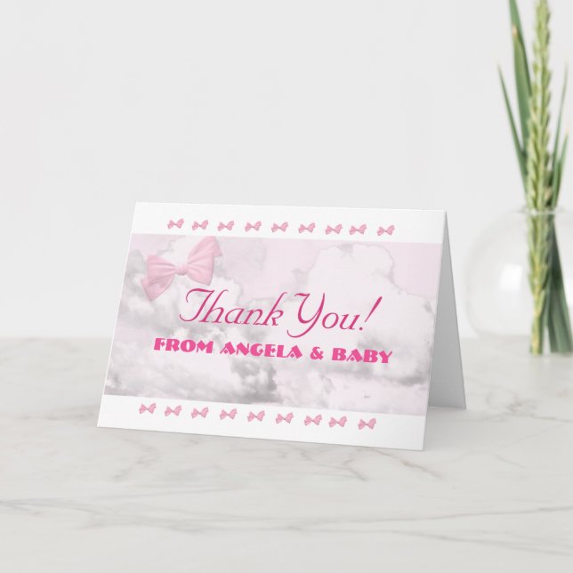Rosa slingar babyfirande tack kort (Framsida)