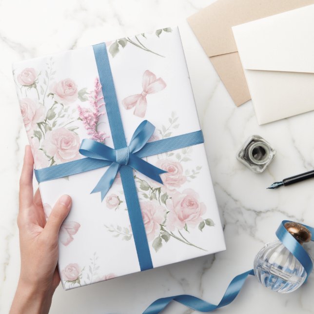 Rosa slingor Rosor Blommig Bröllopsdusch Presentpapper (Gifting)