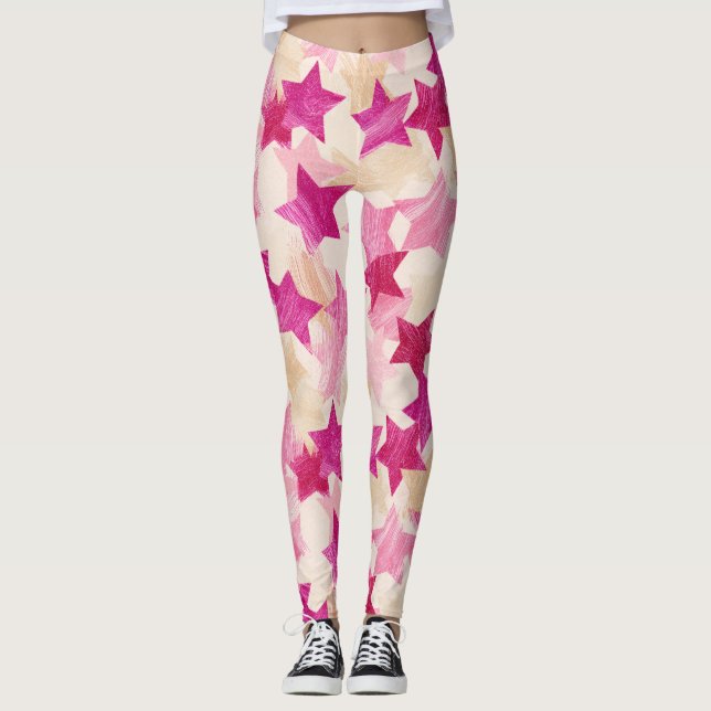 Rosa slitna stjärnmönster utan sömmar leggings (Framsida)