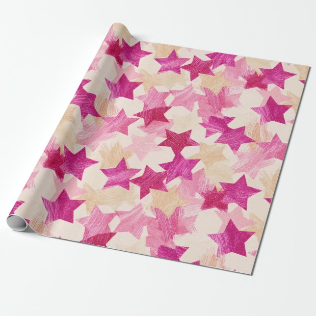 Rosa slitstjärna sömlöst mönster presentpapper (Utrullad)