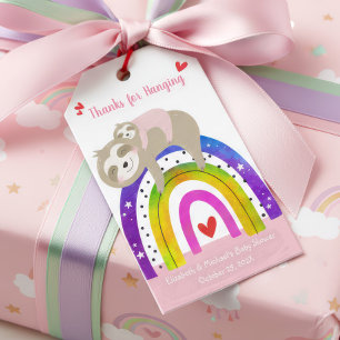 Rosa Sloth Boho Rainbow Girl Baby Shower Cute Bold Presentetikett