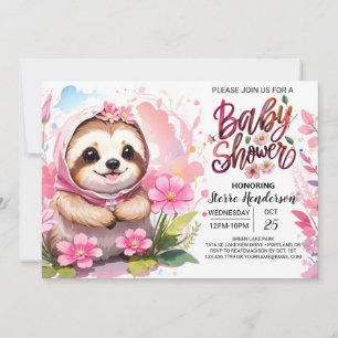 Rosa Sloth Cuteness Baby Shower Inbjudningar