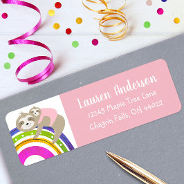 Rosa Sloths Boho Rainbow Girl Baby Shower Adress Returadress Etikett