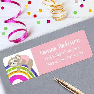 Rosa Sloths Boho Rainbow Girl Baby Shower Adress Returadress Etikett