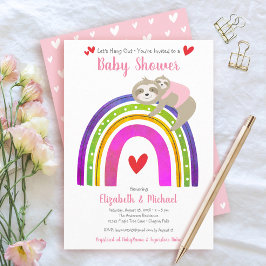 Rosa Sloths Girl Baby Shower Boho Rainbow Kawaii Inbjudningar
