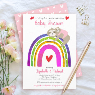 Rosa Sloths Girl Baby Shower Boho Rainbow Kawaii Inbjudningar