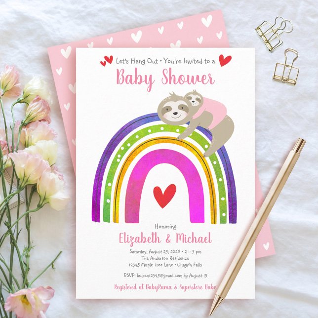 Rosa Sloths Girl Baby Shower Boho Rainbow Kawaii Inbjudningar (Skapare uppladdad)