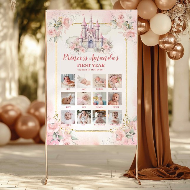 Rosa slott prinsessa första året fotokollage Post Poster (Skapare uppladdad)