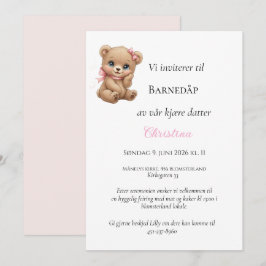 Rosa Sløyfe Teddy Dåpsinbjudan Inbjudningar