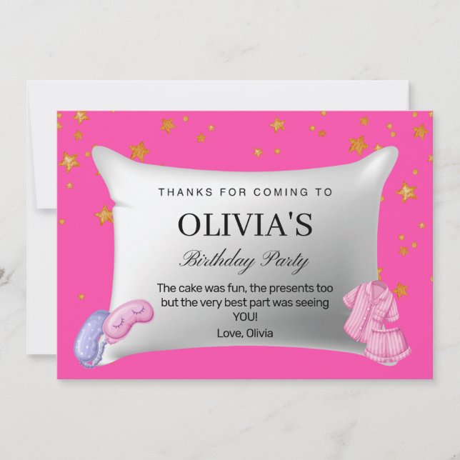 Rosa Slumber Party Födelsedagsfest - tackkort Tack Kort (Framsida)