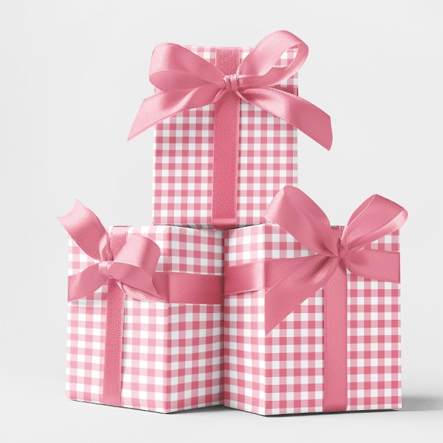 Rosa små 1 tums Gingham-ruta Presentpapper (1 inch Pink Gingham Wrapping Paper)
