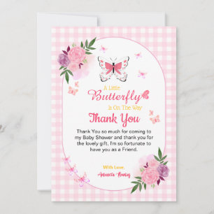 Rosa små fjäril baby shower tackkort tack kort