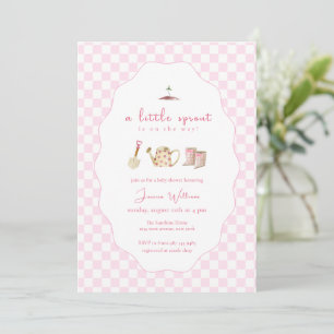 Rosa små groddar regn stövlar trädgård baby shower inbjudningar