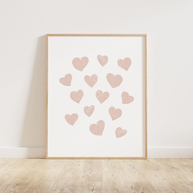  Rosa - små hjärtan Poster (Chalky brush style small tossed hearts in blush pink)