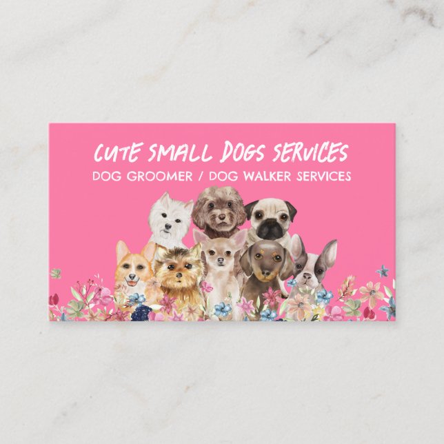 Rosa Små Hundars trädgårdsboutique husdjur sitter Visitkort (Framsida)