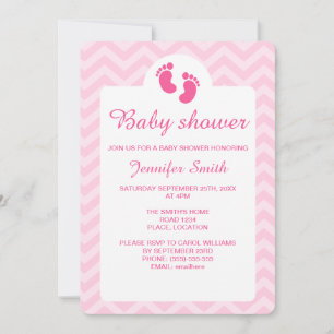 Rosa småbarnsfotavtryck Silhuett Baby Shower Inbjudningar