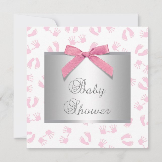 Rosa småbarnshänder fötter babyflicka shower inbjudningar (Framsida)