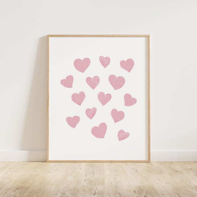 Rosa Small Hearts Poster (Chalky brush style small tossed hearts in pink)