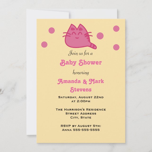 Rosa Smilande Kattunge Baby Shower Inbjudningar (Framsida)