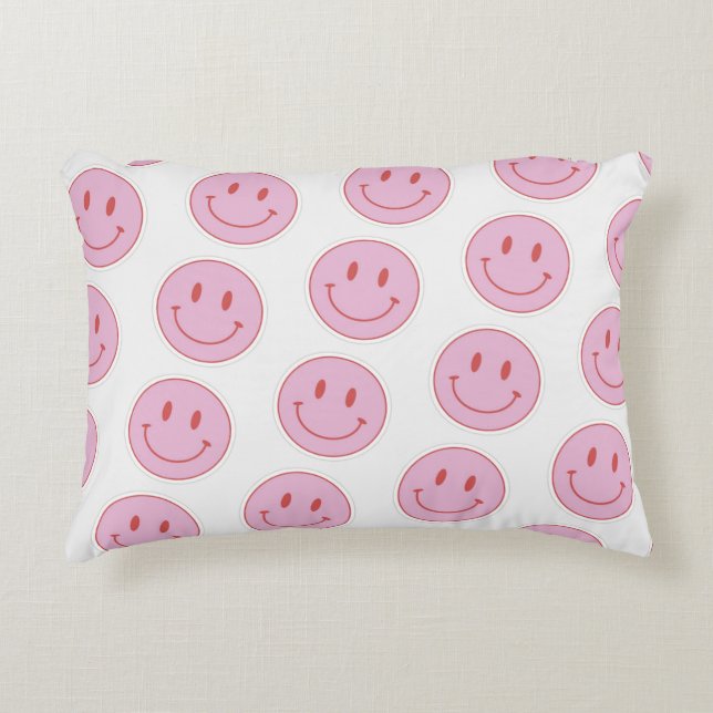 Rosa Smile Ansikte Pillow Prydnadskudde (Framsidan)