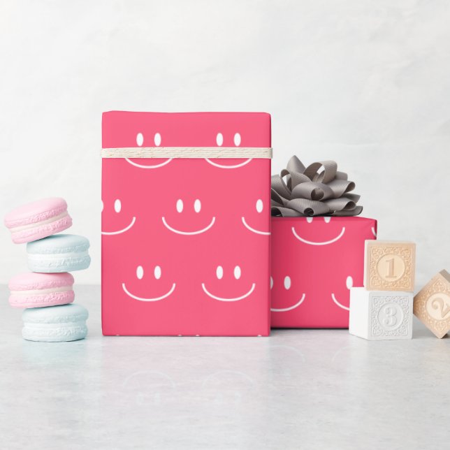 Rosa Smile Mönster Wrapping Papper Presentpapper (Baby Shower)