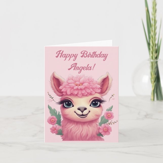 Rosa Smiling Baby Lama Helgkort (Framsida)