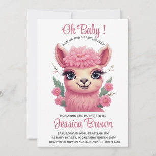 Rosa Smiling Baby Lama Inbjudningar