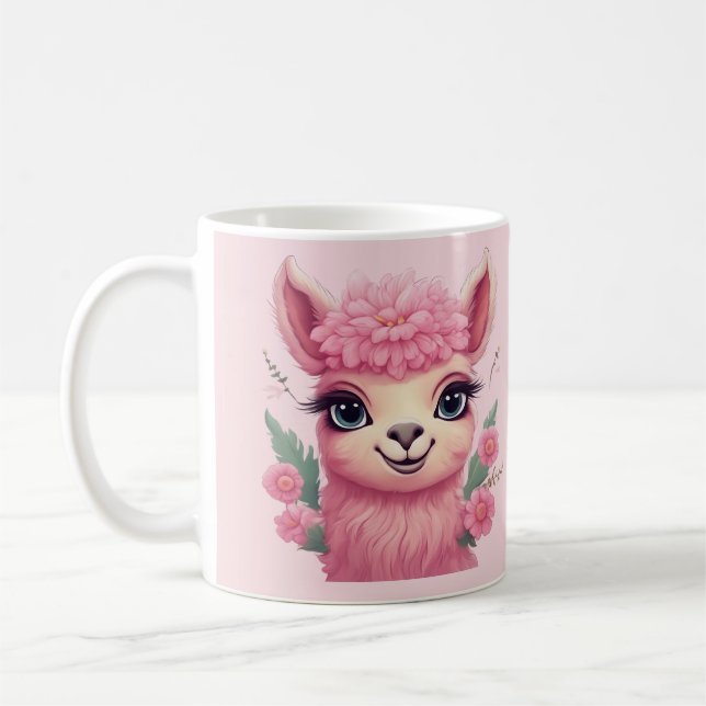 Rosa Smiling Baby Lama Kaffemugg (Vänster)