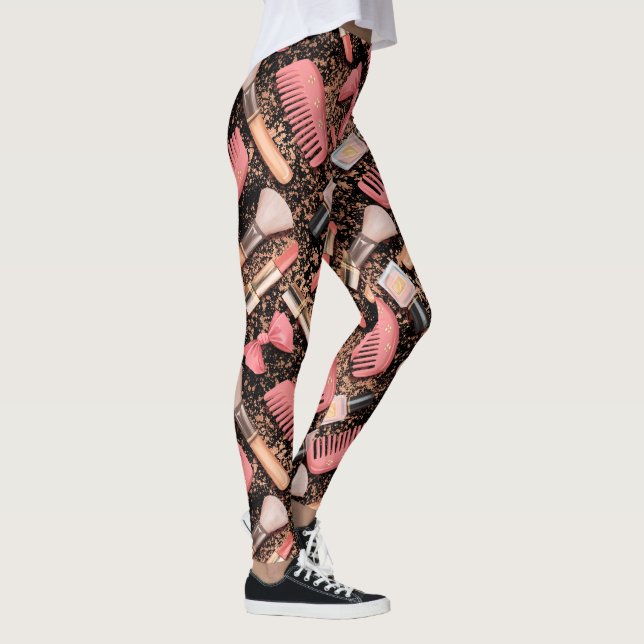 Rosa smink kosmetika mönster glitter leggings (Höger)