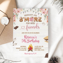 Rosa S'more Kul Tjej Födelsedagsinbjudan Födelseda