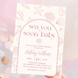 Rosa snäckskal Havet Ser Dig Snart Baby Shower Inb Inbjudningar