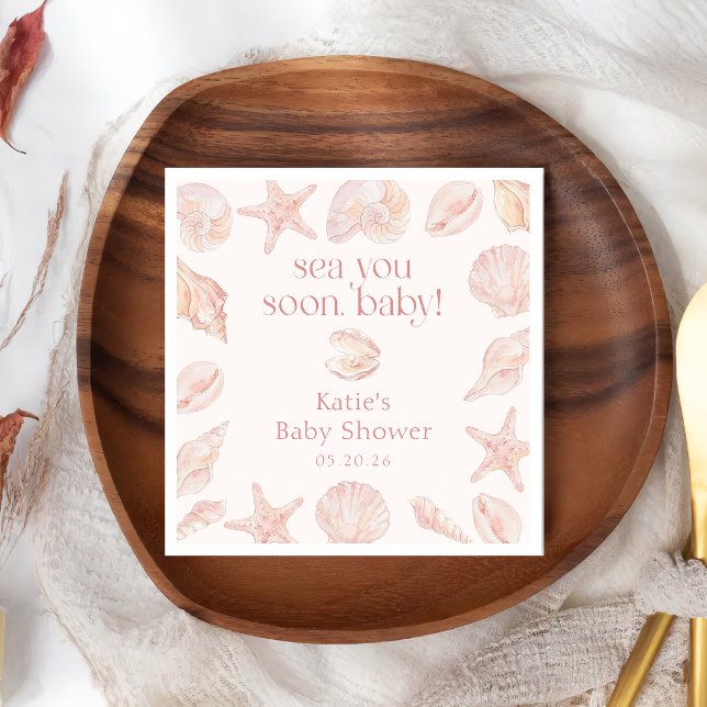 Rosa snäckskal Ser dig snart Baby Shower Servetter (Skapare uppladdad)