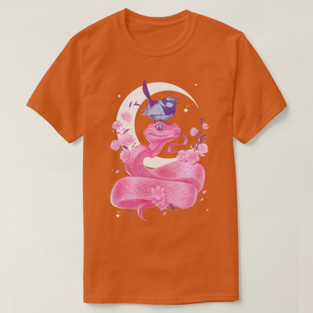 Rosa Snake and Bird T Shirt (Design framsida)