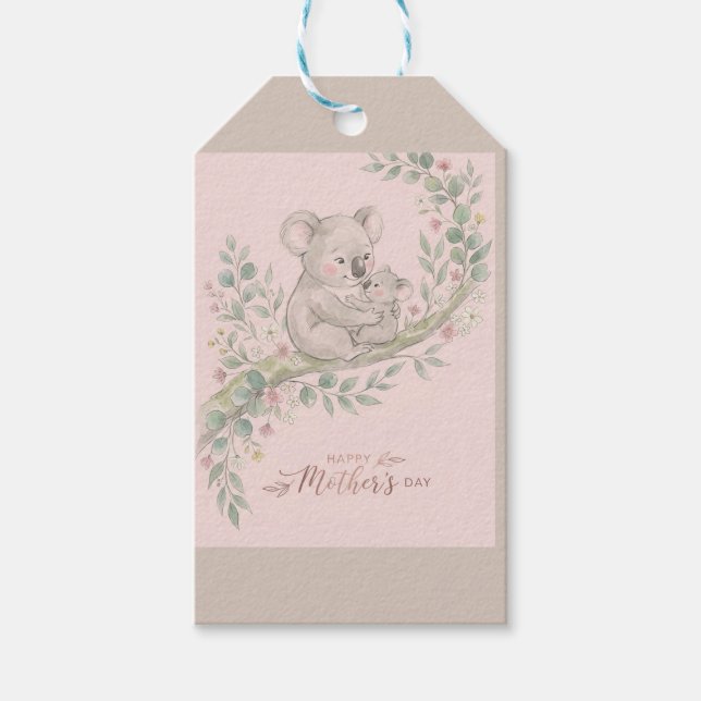 Rosa, snäll koalamamma och unge presentetikett (Framsidan)