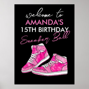 Rosa Sneaker Ball Födelsedagsvälkomst Poster