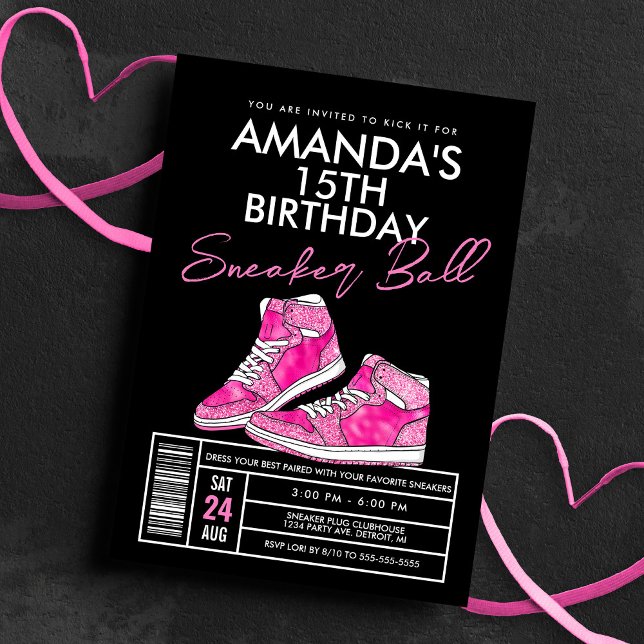 Rosa Sneaker Boll Birthday-inbjudan Inbjudningar (Skapare uppladdad)