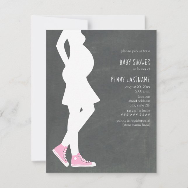 Rosa Sneakers Baby Bump Baby Shower Inbjudningar (Framsida)