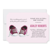 Rosa Sneakers Baby Shower-inbjudan, Flicka