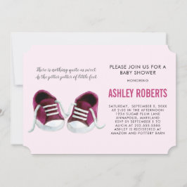 Rosa Sneakers Baby Shower-inbjudan, Flicka Inbjudningar