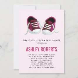 Rosa Sneakers Baby Shower-inbjudan, Flicka Inbjudningar