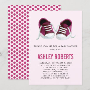 Rosa Sneakers Baby Shower-inbjudan, Flicka Inbjudningar