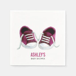 Rosa Sneakers Baby Shower Napkin, Girl Baby Shower Pappersservett