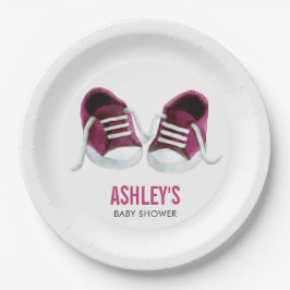Rosa Sneakers Baby Shower Papper Plate, Girl Showe