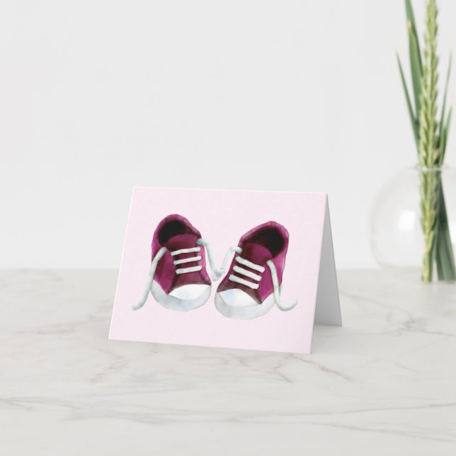 Rosa Sneakers Baby Shower - tack för dina kort (Framsida)